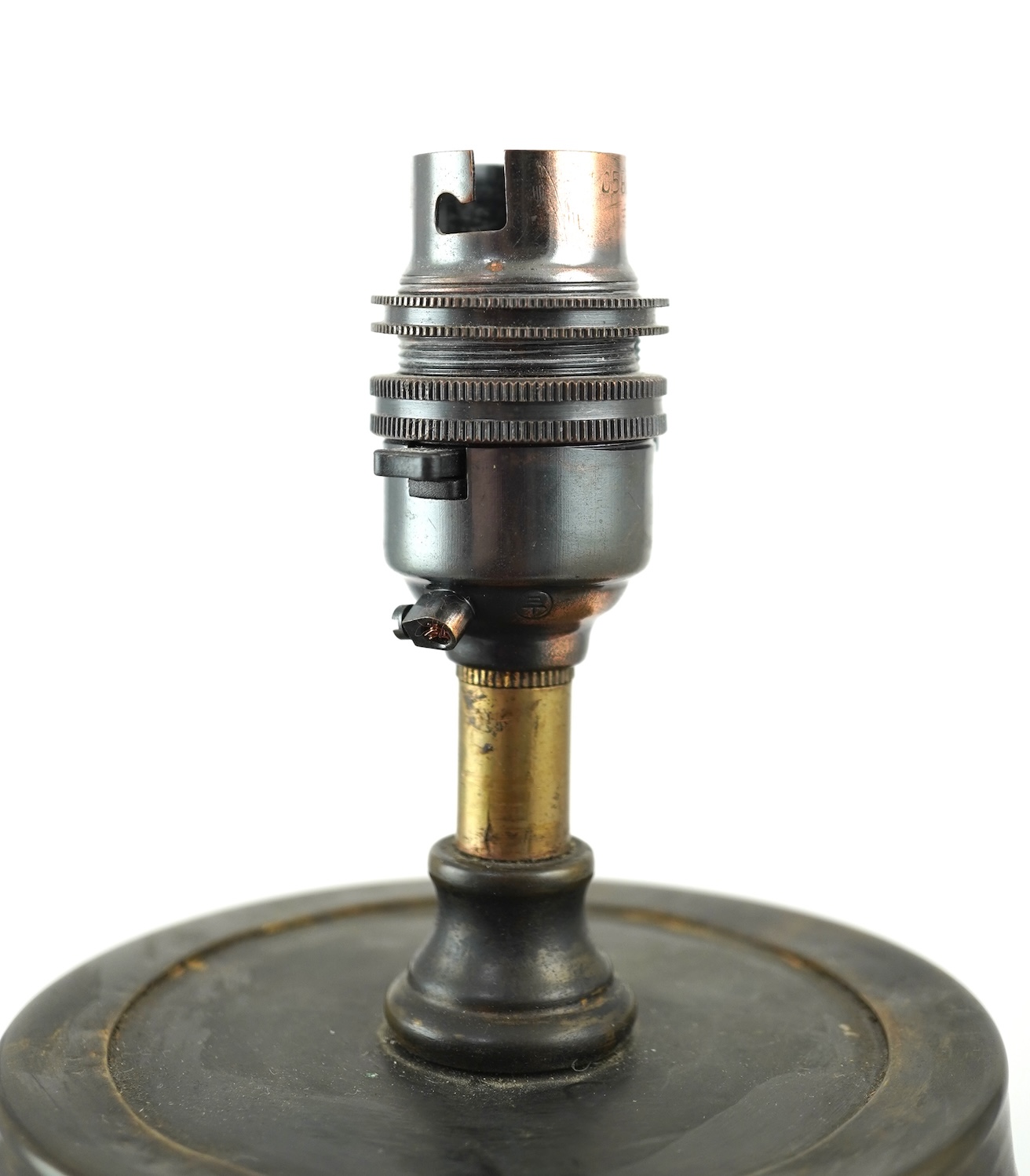 Manner of Daum Frères and Edgar Brandt (French, 1880–1960): A textured glass and cast-iron mounted table lamp